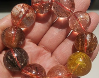 20mm Natural Genuine Golden Strawberry Rutilated quartz beaded bracelet,High Grade healing stone Lepidocrocite in Quartz