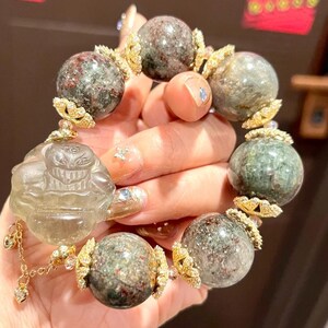 22mm High Quality Natural Red Green Lodalite Quartz Phantom Quartz Beads Bracelet,healing bracelet,unique Garden Phantom quartz