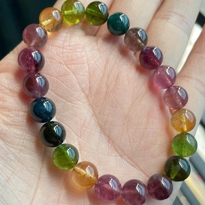 8.5mm Natural Genuine Rainbow tourmaline beaded Bracelet,beautiful tourmaline bracelet