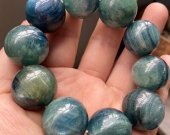 20mm Genuine Blue Green Kyanite Beads Bracelet,Kyanite bracelet for friends,Rare Large size Kyanite beads