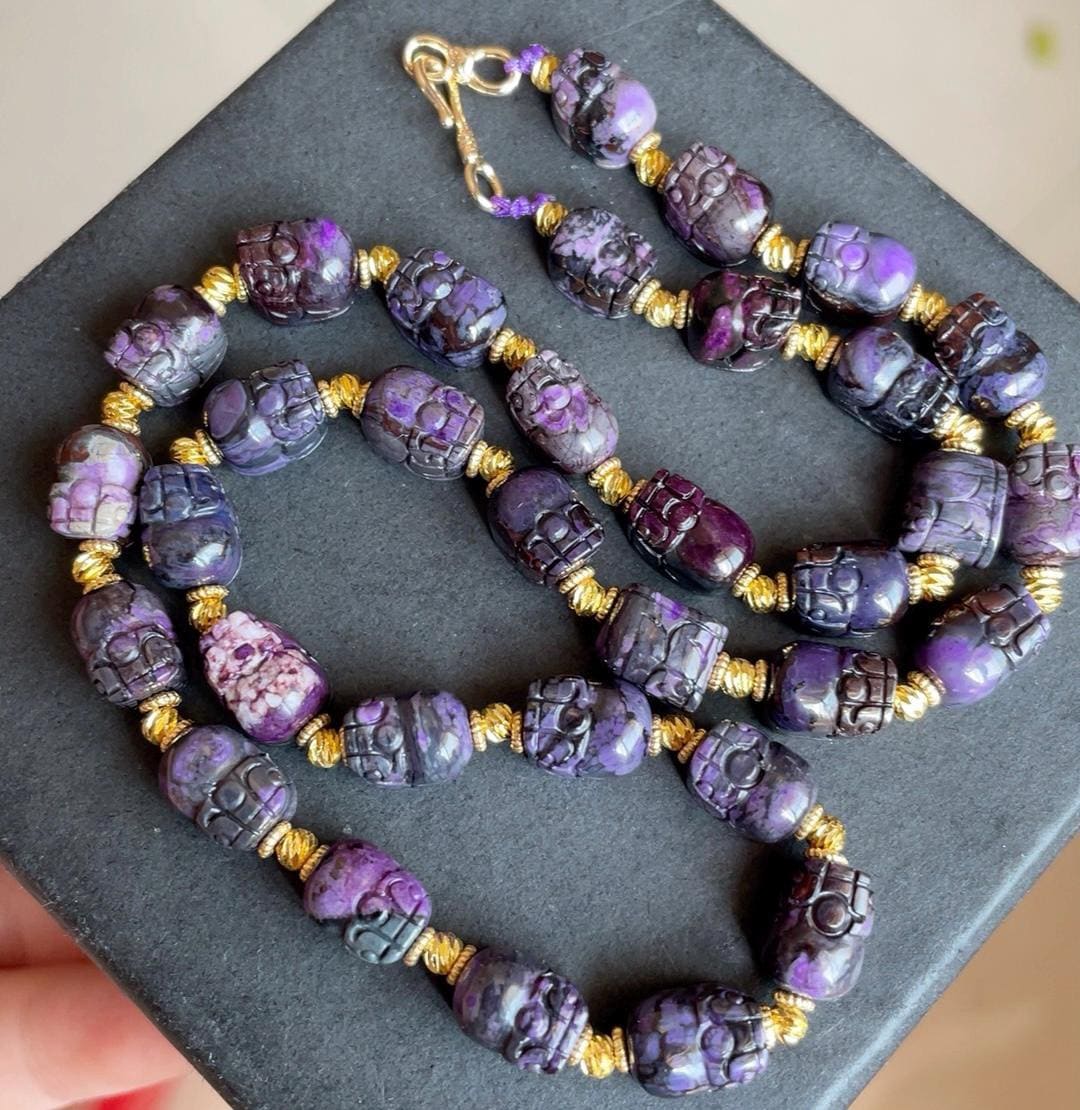Rare Natural Genuine Sugilite Carved PiXiu Beaded necklace for friends,beads necklace,jewelry gift,Sugilite beads necklace