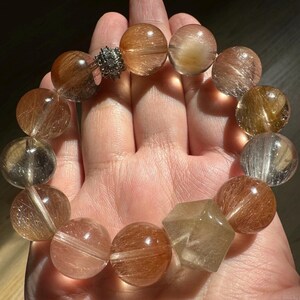 14+mm Rare Genuine Natural Rabbit Hair Rutilated Quartz Beaded Bracelet ...