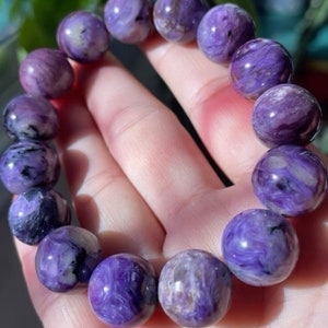 15mm Natural Genuine charoite beads bracelet,purple charoite crystal beaded bracelet,Stretch bracelet,men bracelet,large beads