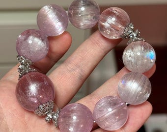 クンツァイトトリフェーンヒデナイトブレスレット