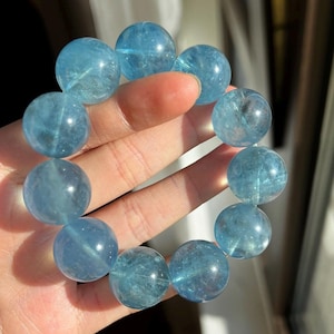 19mm Natural Genuine Starlight Blue aquamarine beaded bracelet,women bracelet,men bracelet,jewelry gift,Large beads aquamarine bracelet