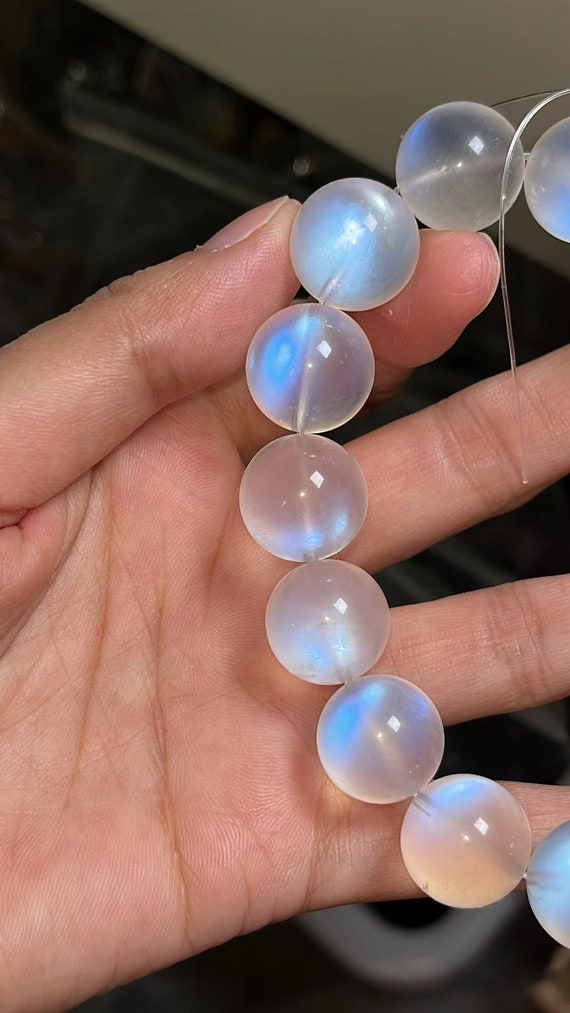 Natural Blue Flash Moonstone Beaded Bracelet, 13mm Gemstone