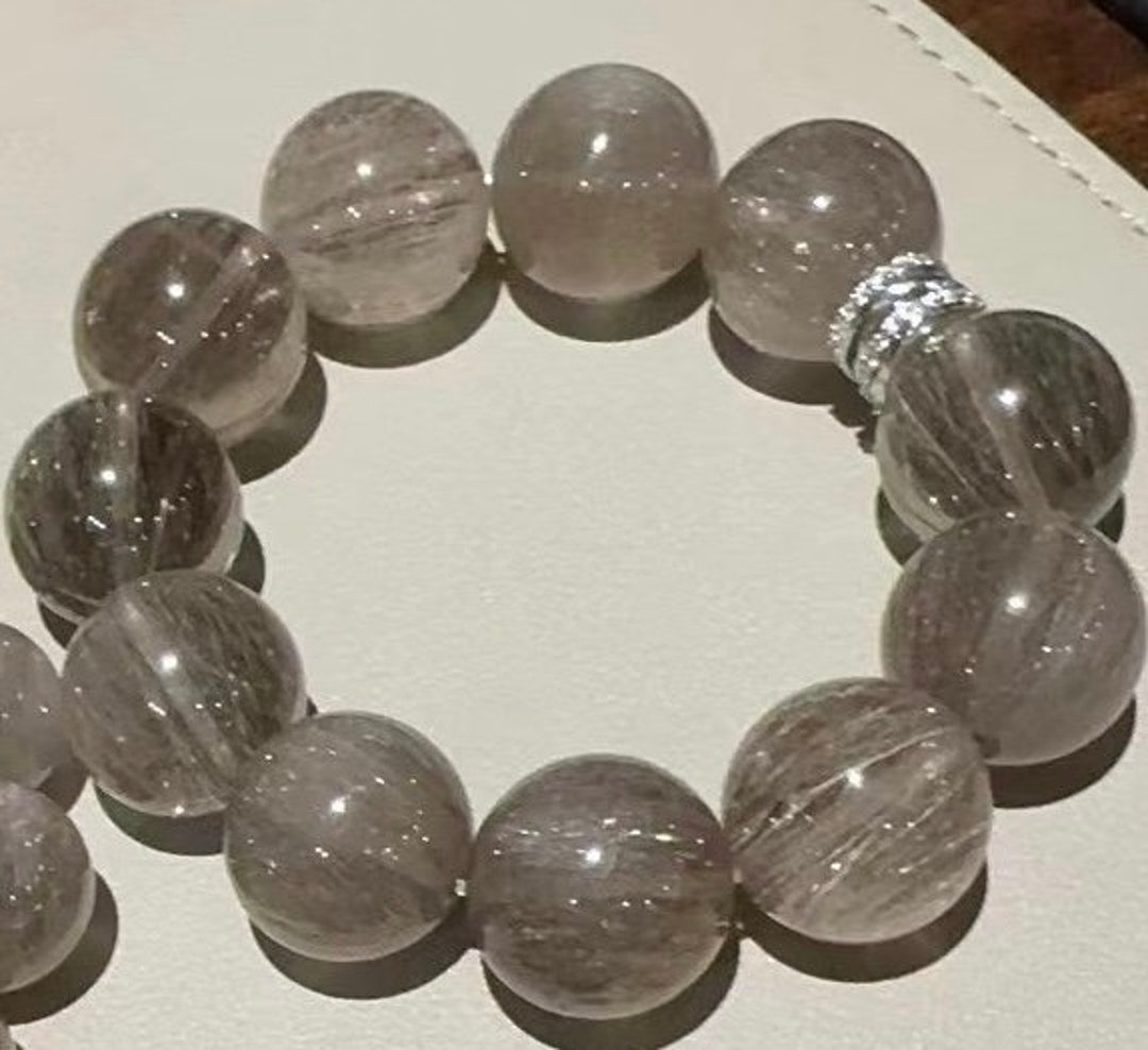 15mm Rare Genuine Natural Gray Rabbit Hair Rutilated Quartz Beaded ...