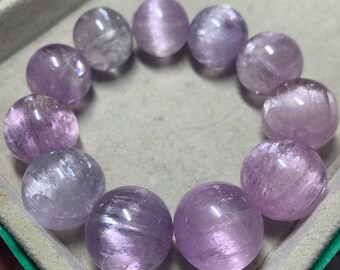 19-21mm Rare Natural Unique Pueple Kunzite Beads Bracelet,High Grade spodumene bracelet,Male kunzite bracelet ,highest grade kunzite