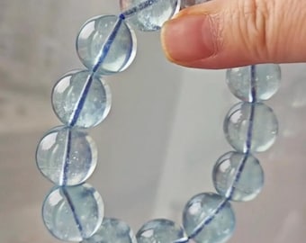 14.5 mm 希少天然本ダークブルーアクアマリンビーズブレスレット