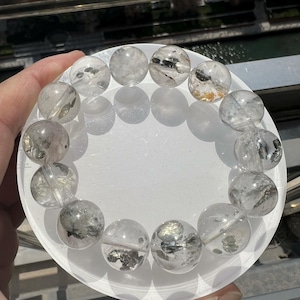 15 mm natuurlijk pyriet in lepidocrocietkwarts ronde kralenarmband, mooie kralenarmband, handgemaakt cadeau, zeldzame unieke sieradencadeaus