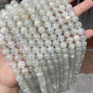 Genuine white moonstone smooth round beads 6mm 8mm 10mm ,loose beads,semi-precious stone,per strands
