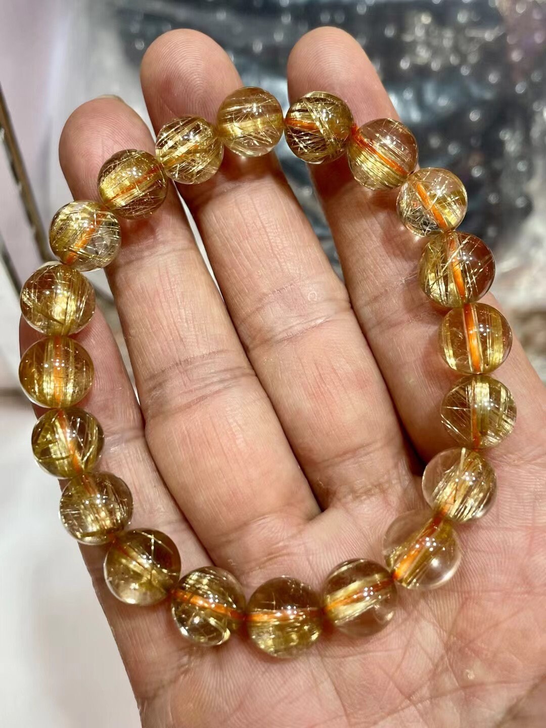 10mm Genuine Certified Golden Rutilated Quartz Bracelet,men