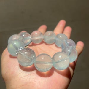 17mm Rare Natural Genuine Blue aquamarine beaded bracelet, Unique jewelry gift, Large size aquamarine bracelet