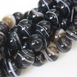 15 inches Full strand,Natural Black Striped Agate smooth round beads 8,10,12,14,16,18mm Black sardonyx loose beads