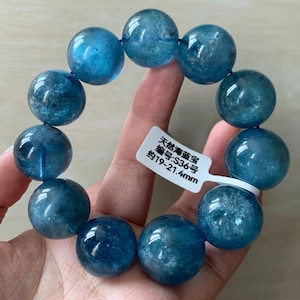 19-21mm Rare Natural Genuine Dark Blue aquamarine beaded bracelet, Unique jewelry gift, Large size aquamarine bracelet