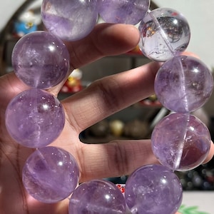 26-28mm Natural Lavender Amethyst Quartz crystal Beaded bracelet,large beads ,handmade gift,high quality bracelet