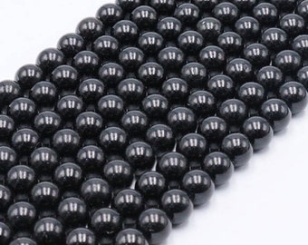 Natural Black Tourmaline Smooth Round Beads for jewelry making,4-12mm, 15 Inch Strand