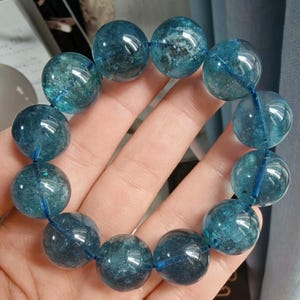 16mm Rare Natural Genuine Sparkling Blue aquamarine beaded bracelet, Unique jewelry gift, Large size aquamarine bracelet