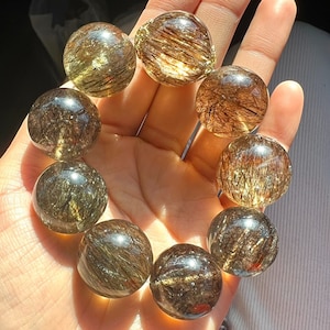22mm Natural Genuine Black Golden Super Seven Rutilated Quartz bracelet, healing energy bracelet,jewelry gifts