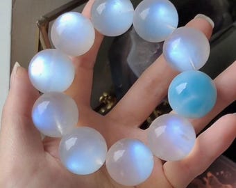 Pulsera de cuentas de piedra lunar blanca con linterna azul natural de 21 mm, regalo de joyería, pulsera de piedra lunar
