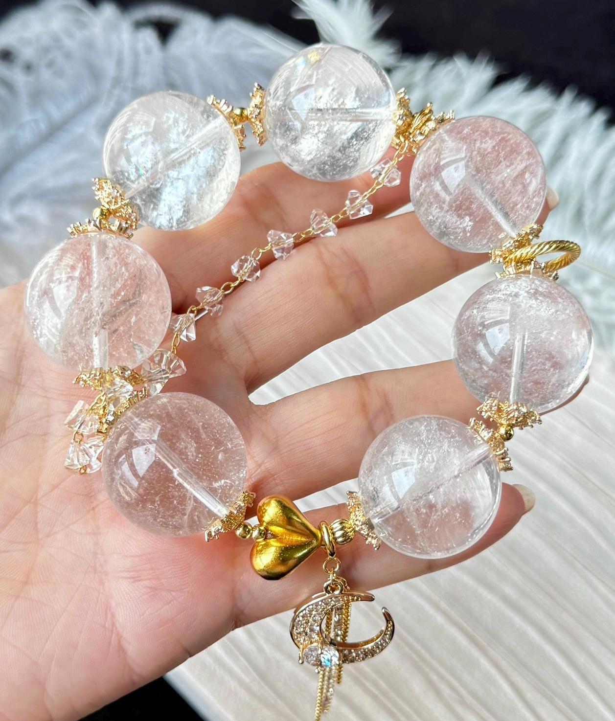 23mm Natural Genuine White Asai Rock White Quartz Crystal Beaded