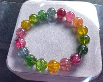Rainbow Tourmaline Bead Bracelet, Certified Genuine 10mm