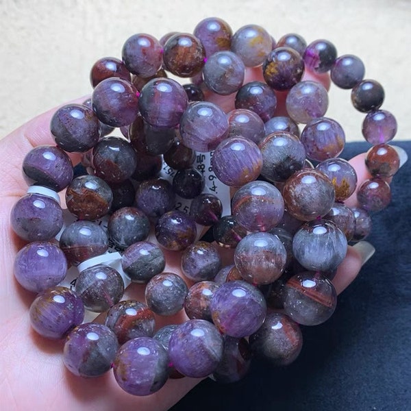 7-14mm Natural Genuine Purple Titanium Auralite 23 quartz beaded bracelet,healing stone bracelet, Cacoxenite Auralite 23 bracelet