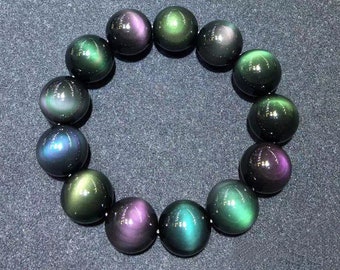 6-20mm High Quality Genuine Natural Rainbow Black Obsidian Beaded bracelet,Jewelry gifts,healing bracelet,energy bracelet,Big size beads