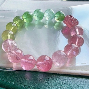 11mm Certified Genuine Rainbow Tourmaline Beads Bracelet,High Quality beads bracelet,Natural Tourmaline bracelet
