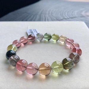 10.5mm Certified Rare High Grade Genuine Multicolor Tourmaline Beads Bracelet,High Quality beads bracelet,Natural Tourmaline bracelet