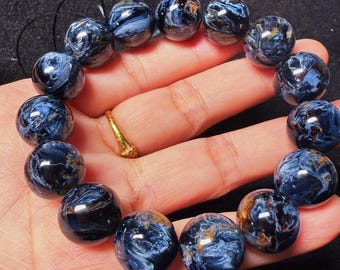 Pulsera de cuentas de pietersita azul natural de 14 mm, pulsera masculina, piedra curativa, piedra energética