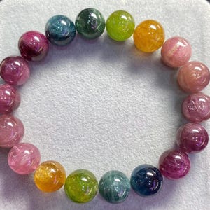 11mm Certified Genuine Rainbow Tourmaline Beads Bracelet,High Quality beads bracelet,Natural Tourmaline bracelet