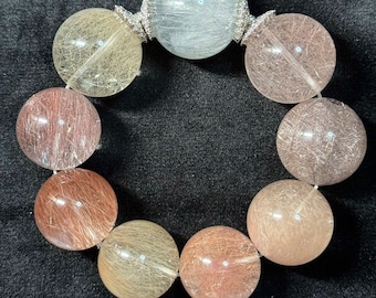 21-24mm Rare High Quality Genuine Natural Multicolor Rutilated Quartz Beads Bracelet,healing bracelet,Rabbit hair crystal