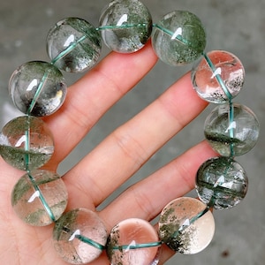 19mm Natural Genuine Green Phantom Quartz Beads Bracelet,healing bracelet, unique gift