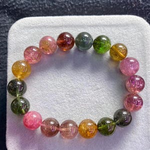 10-11mm Natural Genuine multicolor tourmaline beaded Bracelet,high Quality tourmaline bracelet,gifts for her, Certified Rainbow tourmaline