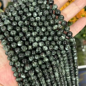 Natural green seraphinite smooth Round beads 6-12mm,15 inches one strands