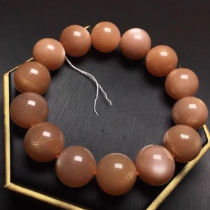 16mm Natural Sunstone beaded bracelet,jewelry gift,Rare large size peach moonstone bracelet
