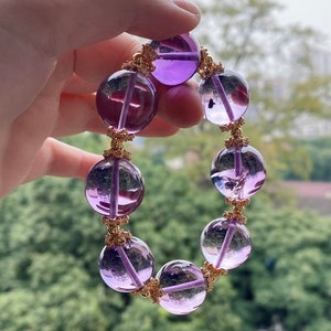 18mm Natural Purple Asai Amethyst Quartz Beaded bracelet,large beads ,handmade gift