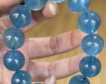 14.5 mm 希少天然本ダークブルーアクアマリンビーズブレスレット