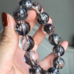 15mm Natural Herkimer Quartz Crystal beaded Bracelet,energy stone,healing stone,large beads,jewelry gifts