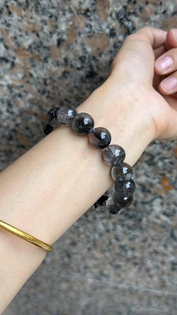 ブラックブルッカイトルチルクォーツブレスレット、プラチナシルバー
