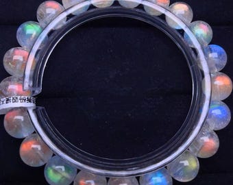 Pulseira de contas com pedra da lua natural arco-íris de 9 mm de Madagascar