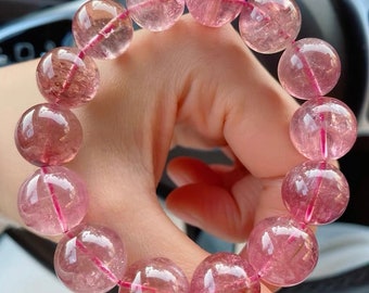 14mm Rare Genuine Pink Tourmaline Beads Bracelet,High Quality beads bracelet,Large Size Pink Tourmaline beads bracelet ,gift for woman