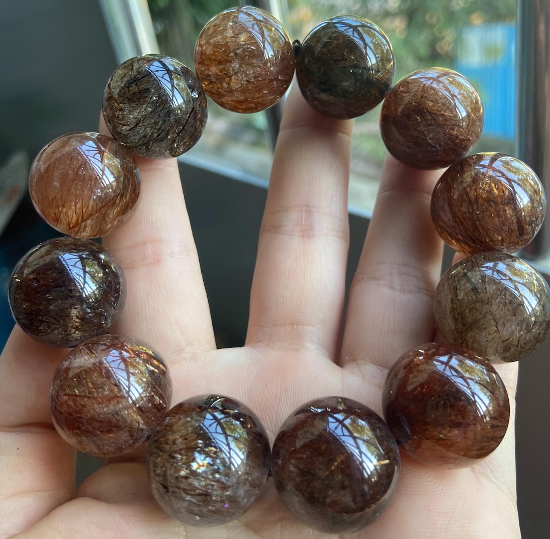 20 mm 天然本物ブラックゴールデンスーパーセブンルチルクォーツ