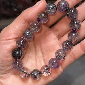 12.3mm Natural Genuine Super seven quartz beaded bracelet,High Grade healing stone Super7 quartz,Lepidocrocite in Quartz