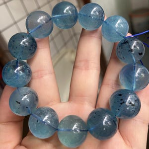 17mm Natural Genuine Blue aquamarine beaded bracelet,jewelry gift,Large Size aquamarine bracelet,rare unique gifts