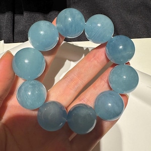 20mm Natural Genuine Blue aquamarine beaded bracelet,women bracelet,men bracelet,jewelry gift,Large Size aquamarine bracelet