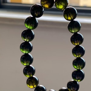 10mm Natural Genuine Old Mine Dark Green tourmaline beaded bracelet,high grade green tourmaline bracelet