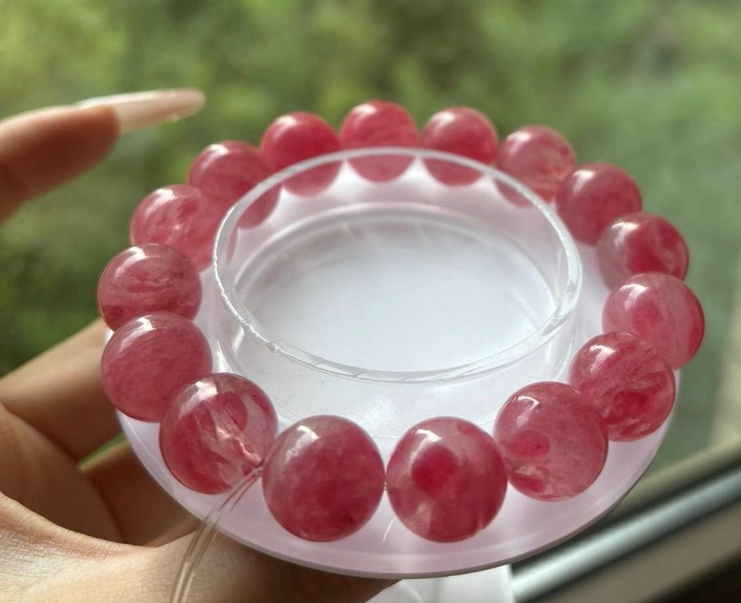Sakura Rhodonite Beaded Bracelet, Genuine Brazilian Crystal, 13mm - Etsy