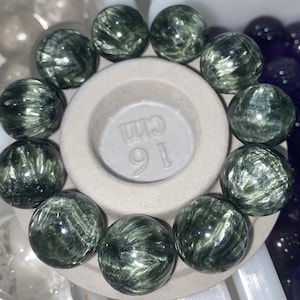 20mm Natural Genuine seraphinite bracelet beaded,green beaded bracelet,women bracelet, energy gemstone bracelet